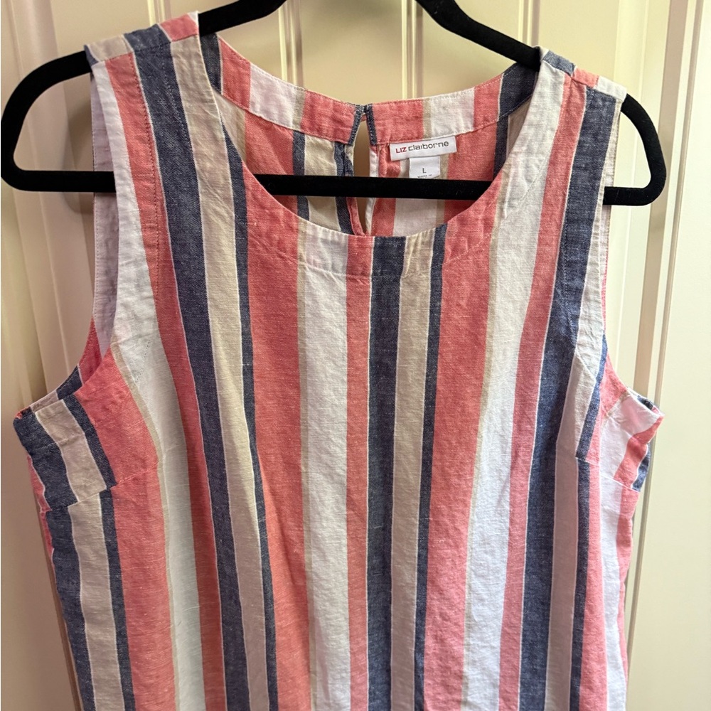 Liz Claiborne Peach and White Sleeveless Tank Top